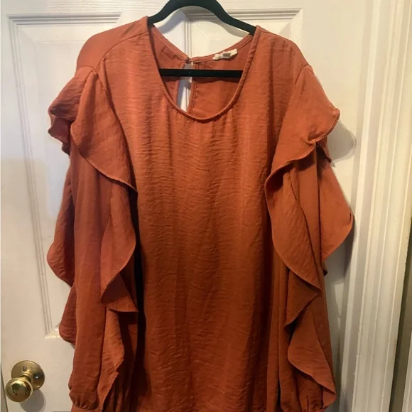 ODDY Women's Rust Ruffle Blouse - Picture 1 of 2